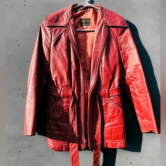 Vintage 1970s Sears Jr Bazaar Genuine Leather Jacket | Burgundy | Size 7/Small - Picture 1 of 16